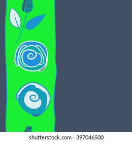 Seamless vertical  pattern of floral  motif,branches, stylized flowers, bud, spirals, copy space. Hand drawn.