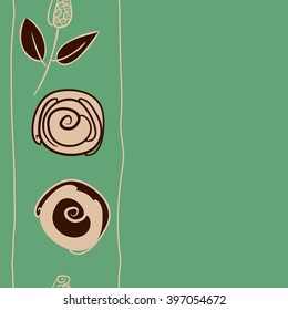 Seamless vertical  pattern of floral  motif,branches, stylized flowers, bud, spirals, copy space. Hand drawn.