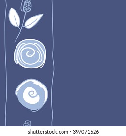 Seamless vertical  pattern of floral  motif,branches, stylized flowers, bud, spirals, copy space. Hand drawn.