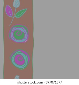 Seamless vertical  pattern of floral  motif,branches, stylized flowers, bud, spirals, copy space. Hand drawn.