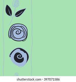 Seamless vertical  pattern of floral  motif,branches, stylized flowers, bud, spirals, copy space. Hand drawn.