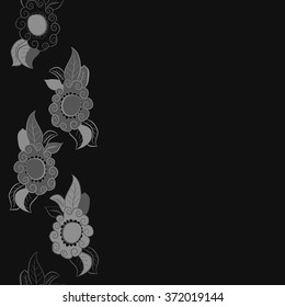 Seamless  vertical  pattern  of  floral motifs, doodles, waves, spirals,leaves,copy space . Hand drawn.
