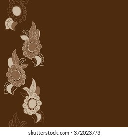 Seamless  vertical  pattern  of  floral motifs, doodles, waves, spirals,leaves,copy space . Hand drawn.