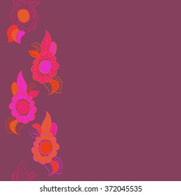 Seamless  vertical  pattern  of  floral motifs, doodles, waves, spirals,leaves,copy space . Hand drawn.