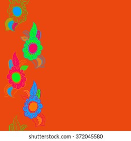 Seamless  vertical  pattern  of  floral motifs, doodles, waves, spirals,leaves,copy space . Hand drawn.