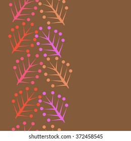 Seamless  vertical  pattern  of  floral  motifs, doodles,branches, twigs, ellipses, copy space . Hand drawn.
