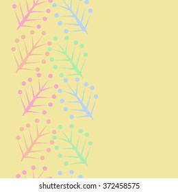 Seamless  vertical  pattern  of  floral  motifs, doodles,branches, twigs, ellipses, copy space . Hand drawn.