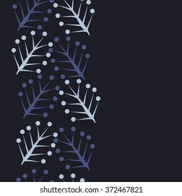 Seamless  vertical  pattern  of  floral  motifs, doodles,branches, twigs, ellipses, copy space . Hand drawn.