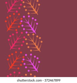 Seamless  vertical  pattern  of  floral  motifs, doodles,branches, twigs, ellipses, copy space . Hand drawn.