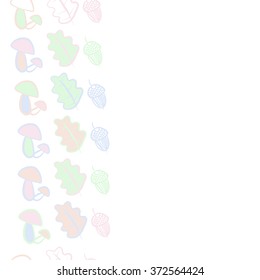 Seamless  vertical  pattern of floral motifs,  spots, stripes, doodles, leaves of oak, mushrooms,acorns. Hand drawn.