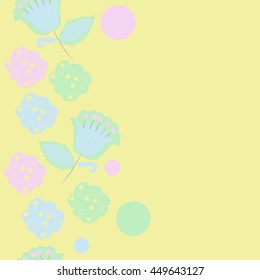 Seamless  vertical  pattern of floral motifs, doodles,  object,leaves, flowers, spirals, ellipses, bell, spot. Hand drawn.