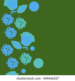 Seamless  vertical  pattern of floral motifs, doodles,  object,leaves, flowers, spirals, ellipses, bell, spot. Hand drawn.