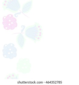 Seamless  vertical pattern of floral motifs, doodles,  object,leaves, flowers, spirals, stripes,ellipses, bell, spot. Hand drawn.