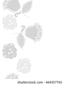 Seamless  vertical pattern of floral motifs, doodles,  object,leaves, flowers, spirals, stripes,ellipses, bell, spot. Hand drawn.