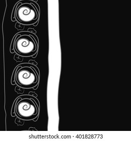 Seamless vertical  pattern of floral motifs,stylized rosy,leaves,spiral, stripes, copy space. Hand drawn.