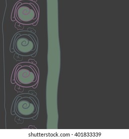 Seamless vertical  pattern of floral motifs,stylized rosy,leaves,spiral, stripes, copy space. Hand drawn.