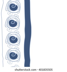 Seamless vertical  pattern of floral motifs,stylized rosy,leaves,spiral, stripes, copy space. Hand drawn.