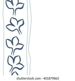 Seamless vertical  pattern of floral motifs,stylized gothic lily, stripes, copy space. Hand drawn.