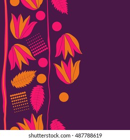 Seamless  vertical  pattern of  floral motif,stripes, halftone.
