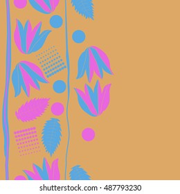 Seamless  vertical  pattern of  floral motif,stripes, halftone.