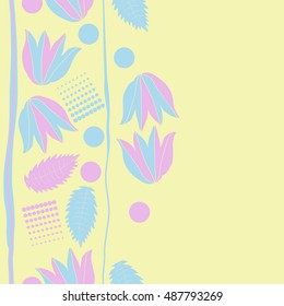 Seamless  vertical  pattern of  floral motif,stripes, halftone.