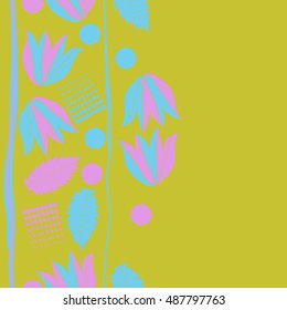 Seamless  vertical  pattern of  floral motif,stripes, halftone.