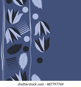 Seamless  vertical  pattern of  floral motif,stripes, halftone.