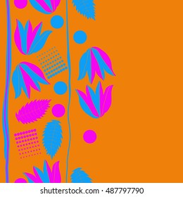 Seamless  vertical  pattern of  floral motif,stripes, halftone.