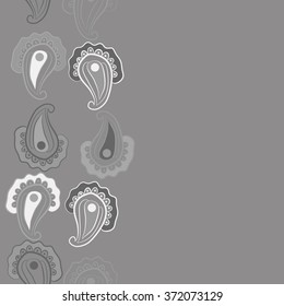 Seamless  vertical  pattern  of  floral oriental motifs, doodles, waves,stripes, ellipses ,copy space . Hand drawn.