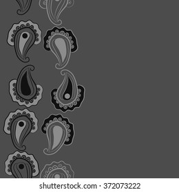 Seamless  vertical  pattern  of  floral oriental motifs, doodles, waves,stripes, ellipses ,copy space . Hand drawn.