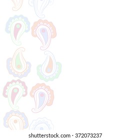 Seamless  vertical  pattern  of  floral oriental motifs, doodles, waves,stripes, ellipses ,copy space . Hand drawn.