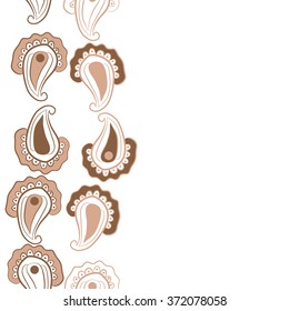 Seamless  vertical  pattern  of  floral oriental motifs, doodles, waves,stripes, ellipses ,copy space . Hand drawn.