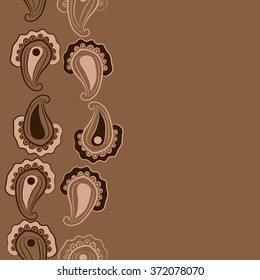 Seamless  vertical  pattern  of  floral oriental motifs, doodles, waves,stripes, ellipses ,copy space . Hand drawn.