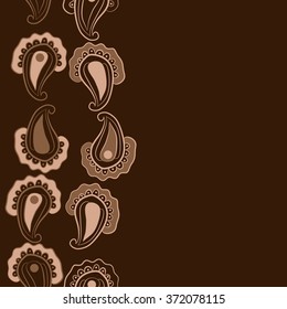 Seamless  vertical  pattern  of  floral oriental motifs, doodles, waves,stripes, ellipses ,copy space . Hand drawn.