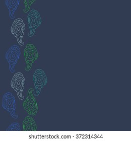 Seamless  vertical  pattern  of  floral oriental motifs, doodles, bagels,stripes,  waves ,copy space . Hand drawn.