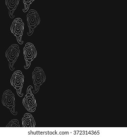 Seamless  vertical  pattern  of  floral oriental motifs, doodles, bagels,stripes,  waves ,copy space . Hand drawn.