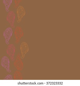 Seamless  vertical  pattern  of  floral oriental motifs, doodles, bagels,stripes,  waves ,copy space . Hand drawn.