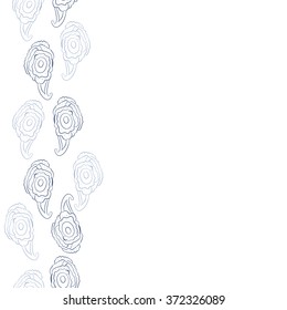 Seamless  vertical  pattern  of  floral oriental motifs, doodles, bagels,stripes,  waves ,copy space . Hand drawn.