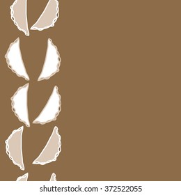Seamless  vertical  pattern of food motifs,  spots, stripes, doodles, dumplings. Hand drawn.