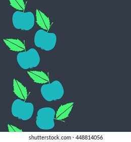 Seamless vertical pattern of fruits, doodles,  object, apples, leaves, copy space. Hand drawn.
