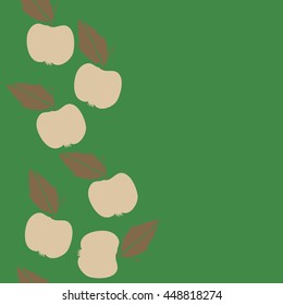 Seamless vertical pattern of fruits, doodles,  object, apples, leaves, copy space. Hand drawn.