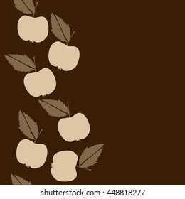 Seamless vertical pattern of fruits, doodles,  object, apples, leaves, copy space. Hand drawn.