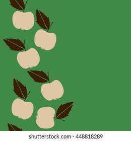 Seamless vertical pattern of fruits, doodles,  object, apples, leaves, copy space. Hand drawn.