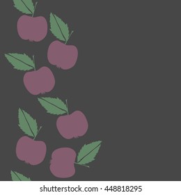Seamless vertical pattern of fruits, doodles,  object, apples, leaves, copy space. Hand drawn.