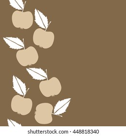 Seamless vertical pattern of fruits, doodles,  object, apples, leaves, copy space. Hand drawn.