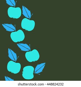 Seamless vertical pattern of fruits, doodles,  object, apples, leaves, copy space. Hand drawn.