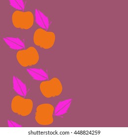 Seamless vertical pattern of fruits, doodles,  object, apples, leaves, copy space. Hand drawn.