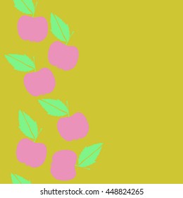 Seamless vertical pattern of fruits, doodles,  object, apples, leaves, copy space. Hand drawn.