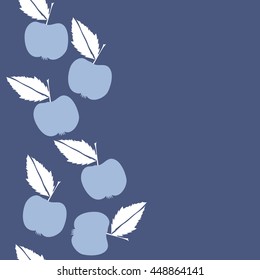 Seamless vertical pattern of fruits, doodles,  object, apples, leaves, copy space. Hand drawn.
