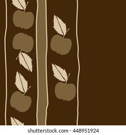 Seamless vertical pattern of fruits, doodles,  object, apples, leaves, stripes, spot, copy space. Hand drawn.